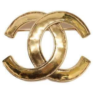 CHANEL Authentic Gold Logo Brooch